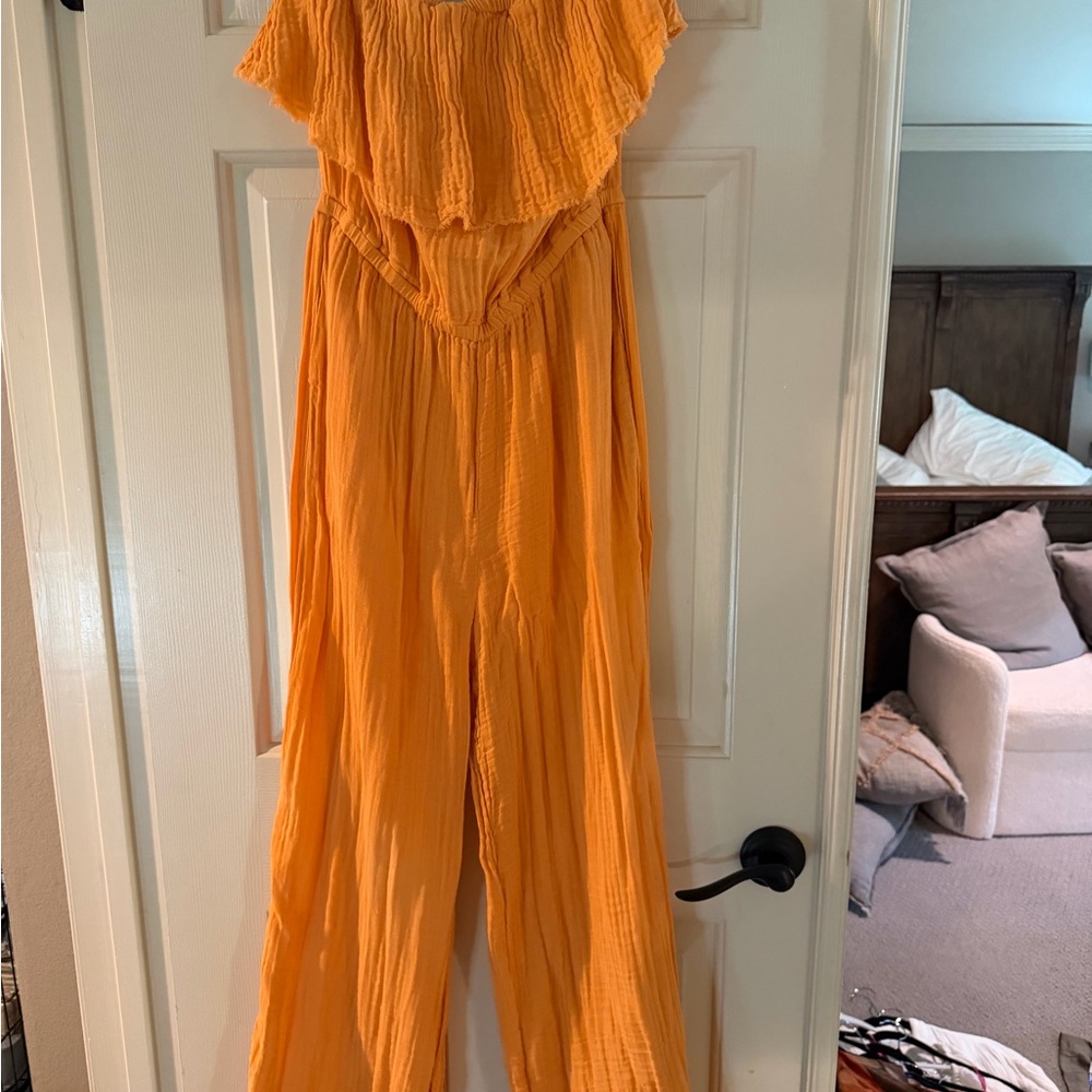 Michael Stars Tangerine Ruffled Wide-Leg Jumpsuit